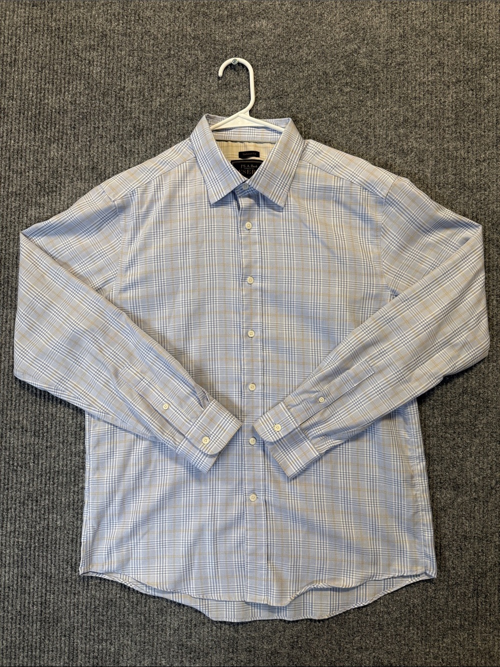 Jos. A. Bank Light Blue and Tan Plaid Dress Shirt